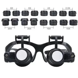 Head Mount Magnifier with LED Light Jeweler's Loupe with 8 Interchangeable Lenses For Working in Close Quarters Jewelry Repairs