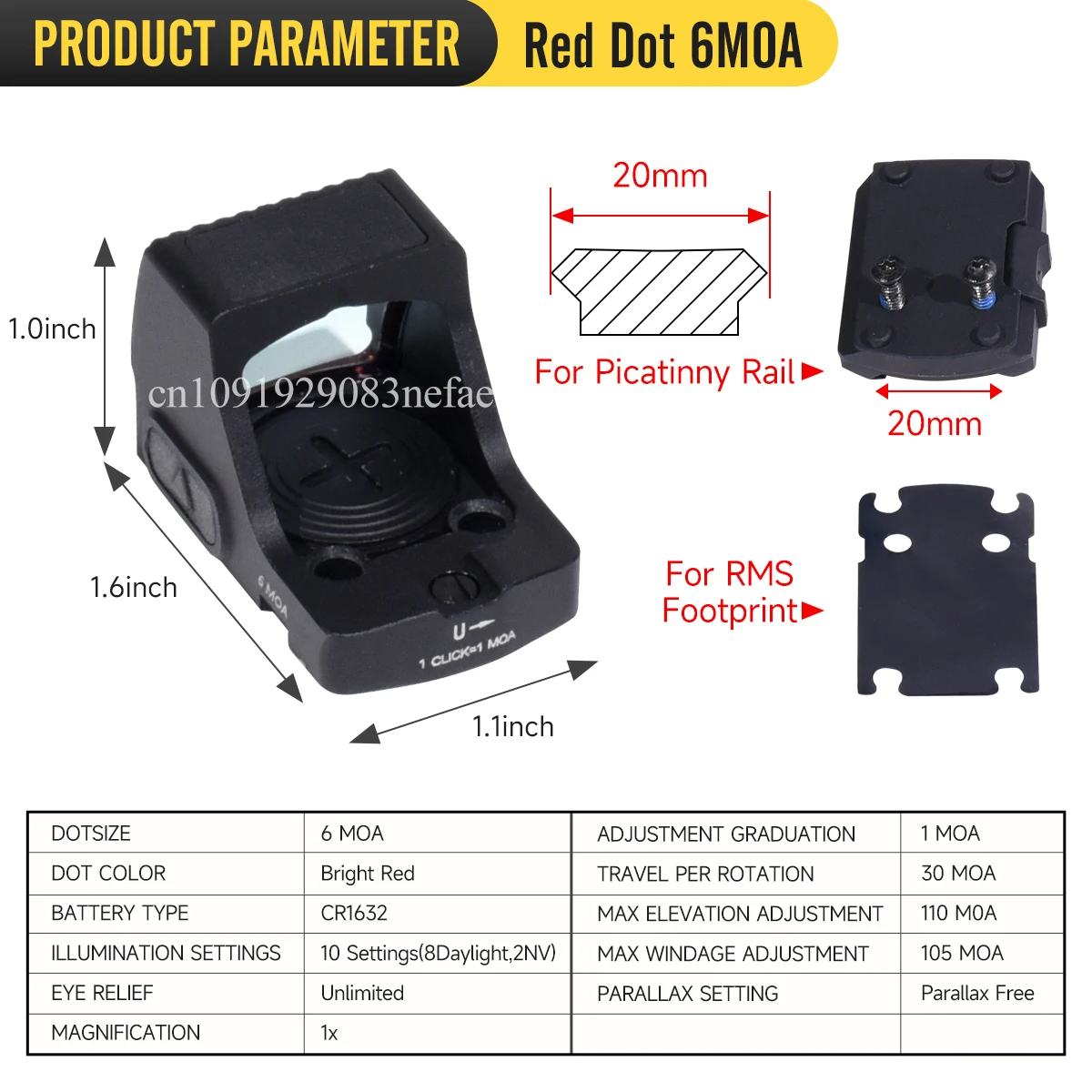 DF-CCW Red Dot Sight 6MOA Compact 1x20mm Optik Taktis Berburu Berkinerja Tinggi untuk Pistol RMS Footprint, dengan Tanda Asli