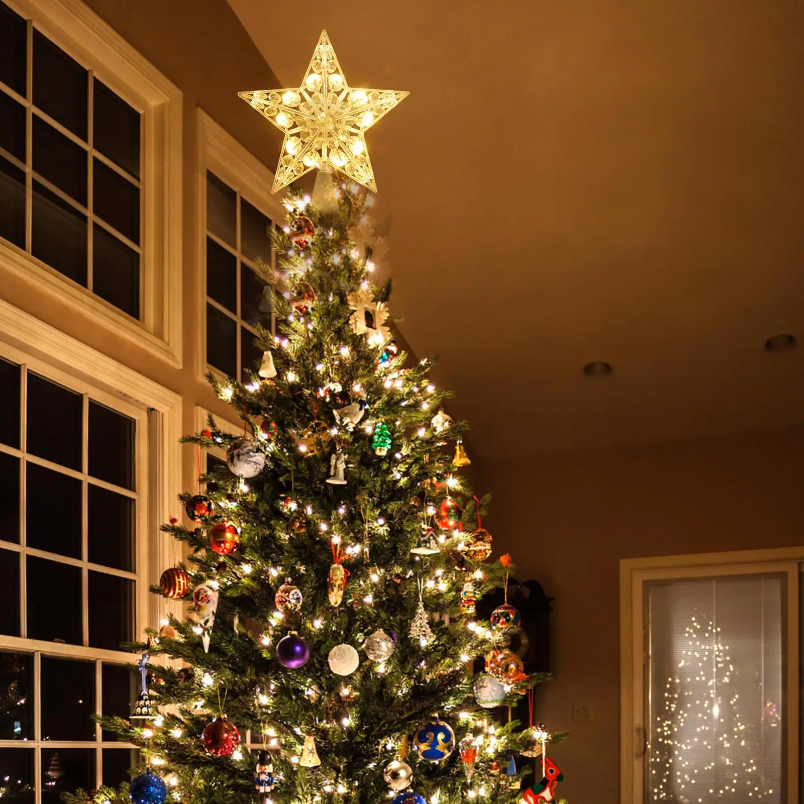 

1Pcs Star Christmas Tree Topper Plastic Star Shaped Light Decor Christmas Tree Adornment Party Decoration String Lights