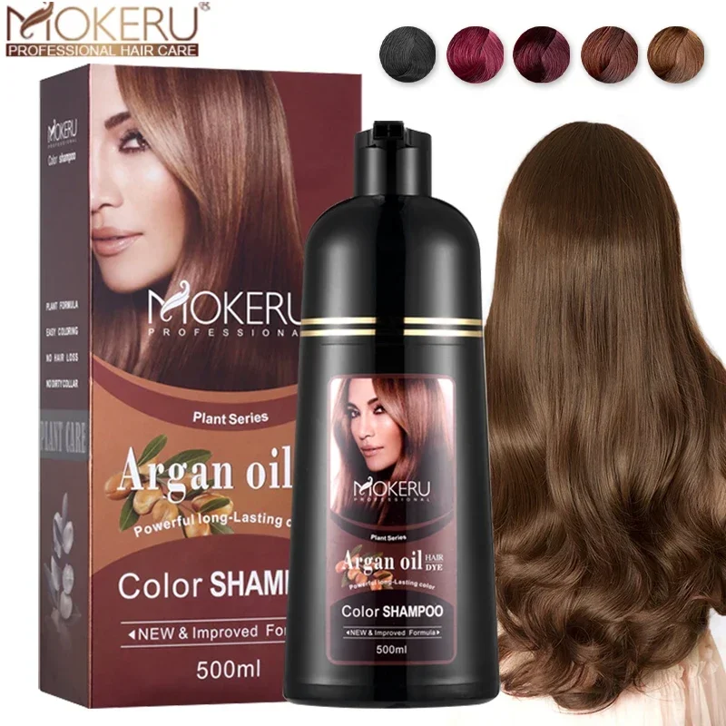 

500ml Long Lasting Argan Oil Hair Dye Shampoo Hair Color Dying Natural Organic Permanent Brown Color