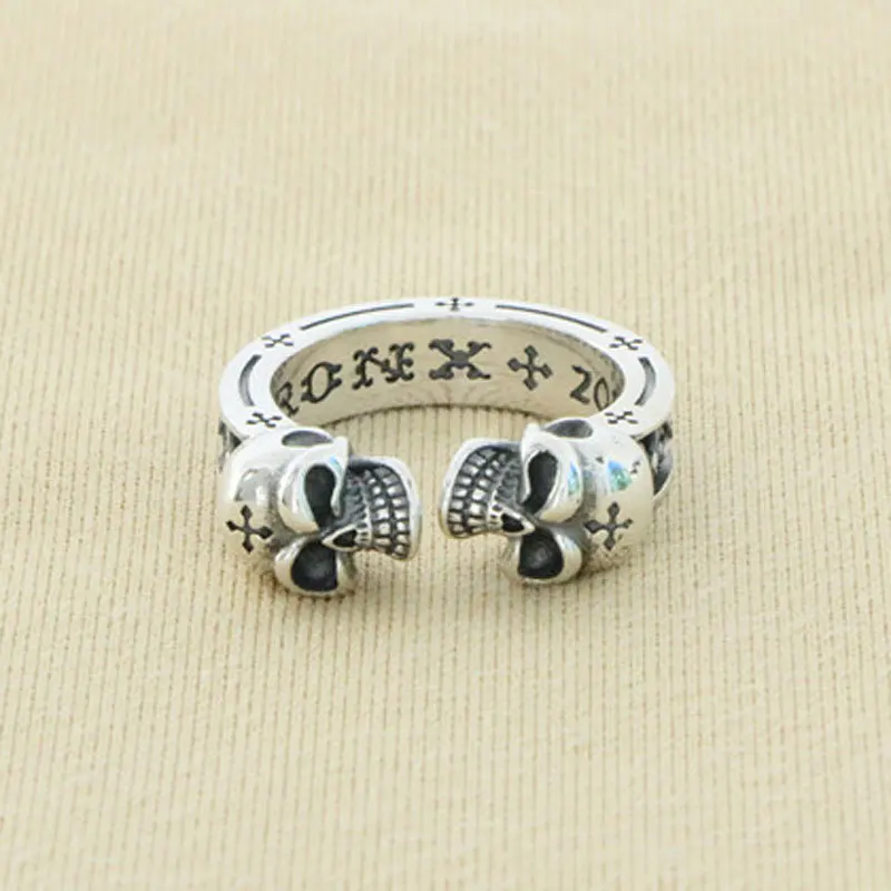 

Graffiti Skeleton Head Ring for Men Pure Silver Hip Hop Trendy Fashion Domineering Coarse Ins Crowd Design Ring