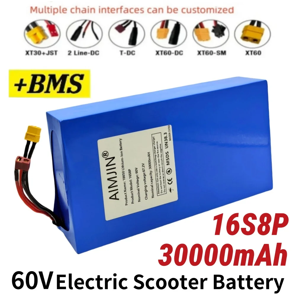 

60V 30Ah High-Power Lithium-Ion Battery Pack 16S8P 3000W 67.2V with Built-In BMS for Electric Vehicles And Power Tools