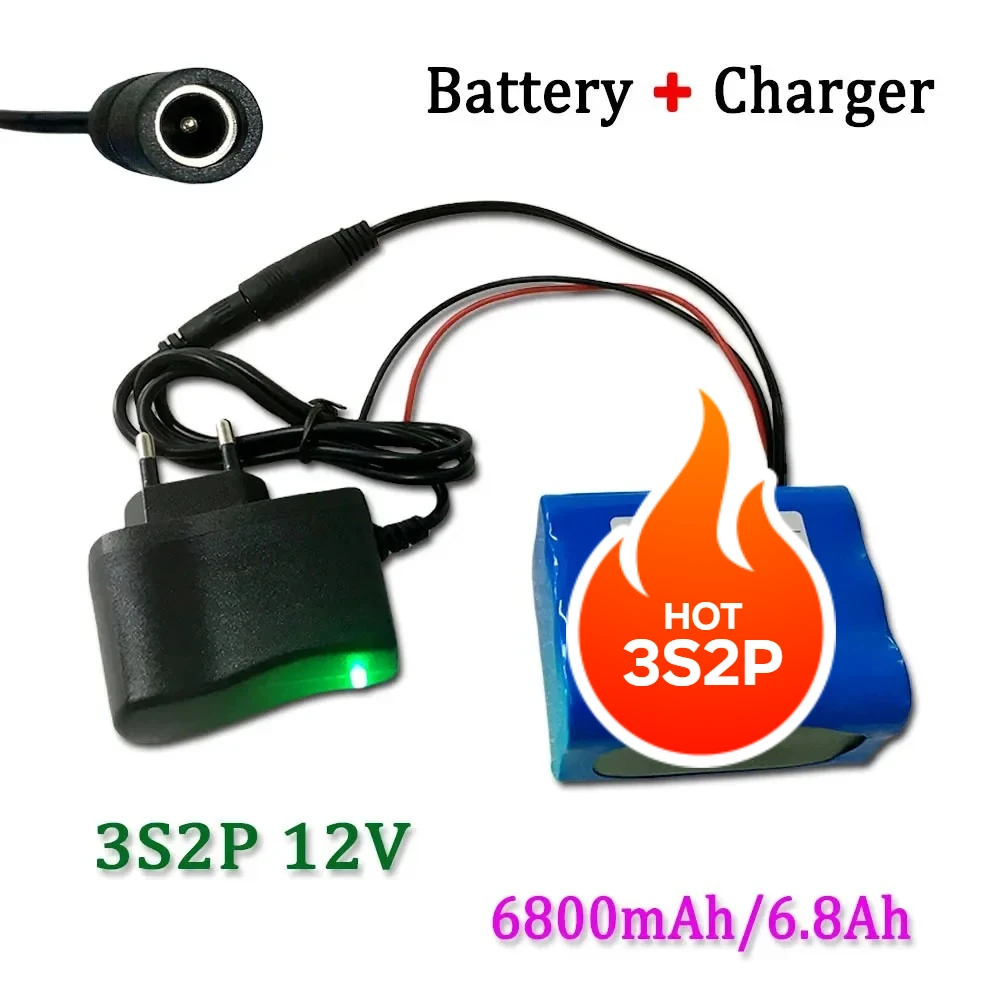

3S2P 100% NEW 18650 12V 6800mAh Rechargeable Lithium-ion Battery Pack 12.6V Charging Battery + charger