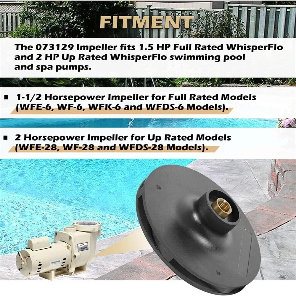 Upgraded 073129 Pump Impeller Replacement Fit Snugly for 1-1/2 HP WhisperFlo Pump Impeller for Pool & Spa Pump Pool Replacement