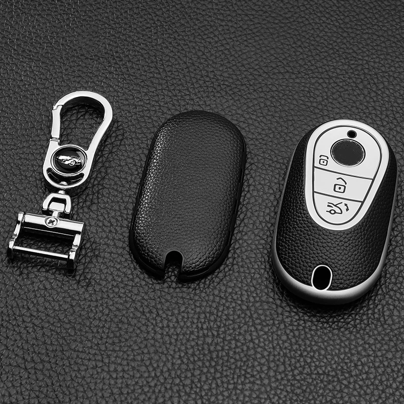 Leather Style Car Remote Key Case Cover Shell For Mercedes Benz 2022 C Class S Class W223 W206 S350 S400 S450 S500 C200 C260