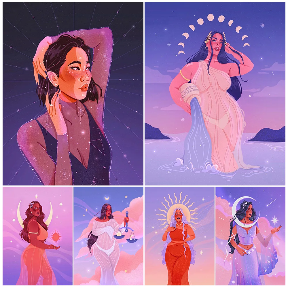 

Tarot Sexy Girl Moon Illustration Cartoon Poster Wall Art Canvas Painting Home Decor Wall Pictures For Living Room Unframed