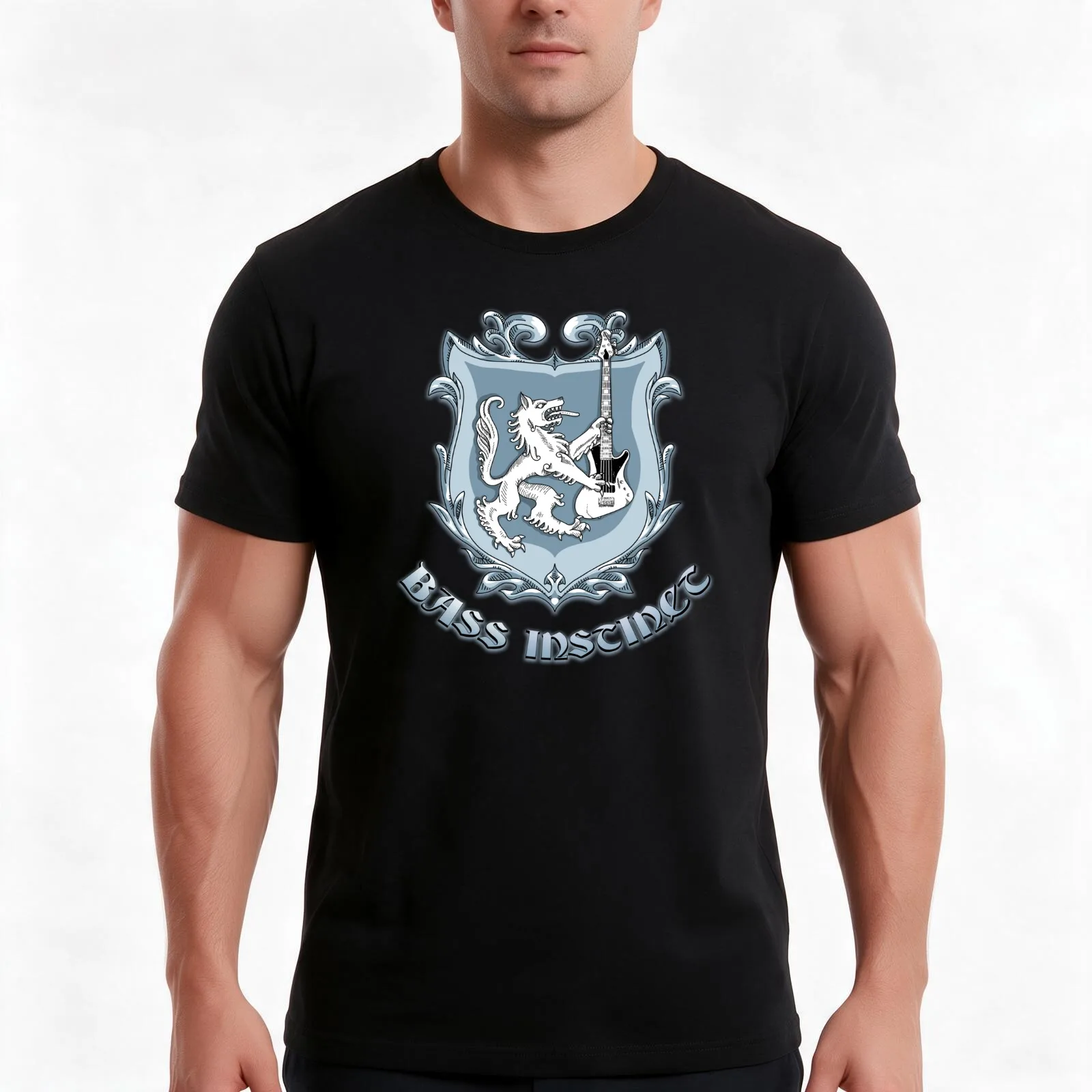 Bass Instinct - White Wolf Heraldry T-Shirt Summer Casual Cotton Tee Oversized Streetwear Tops Vintage Graphic Print