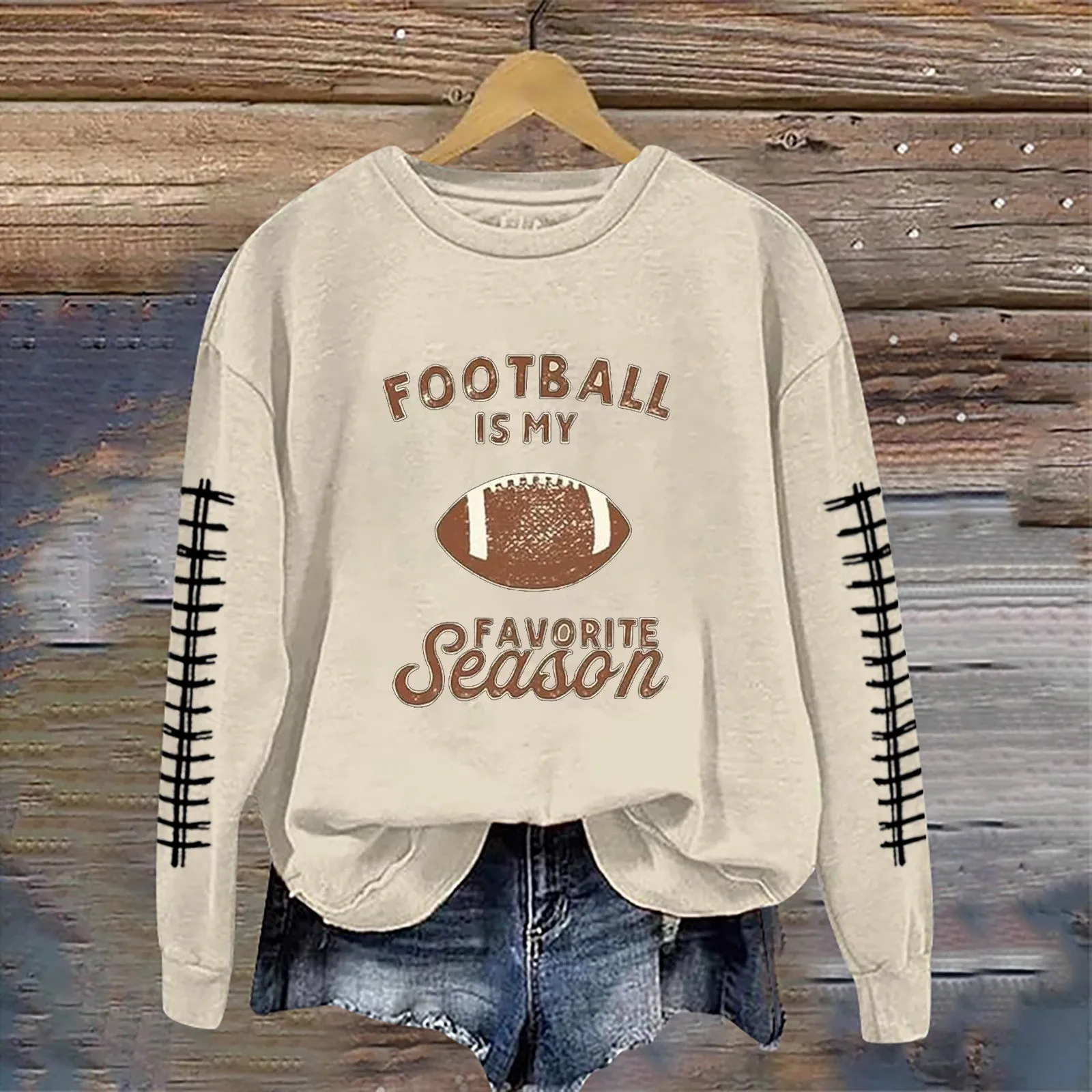 Lange Mouw Ronde Hals Rugby Spel Dag Print Sweatshirt American Football Vintage Hoodless Sweatshirt Klassiek Outdoor Y 2K Hoodies