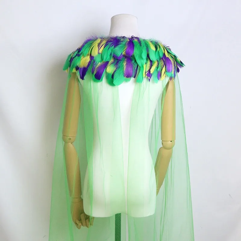 

European and American Carnival Costume Set with Accessories, Glitter Feathers, Tri-color Shawl, Party Fashion Ball