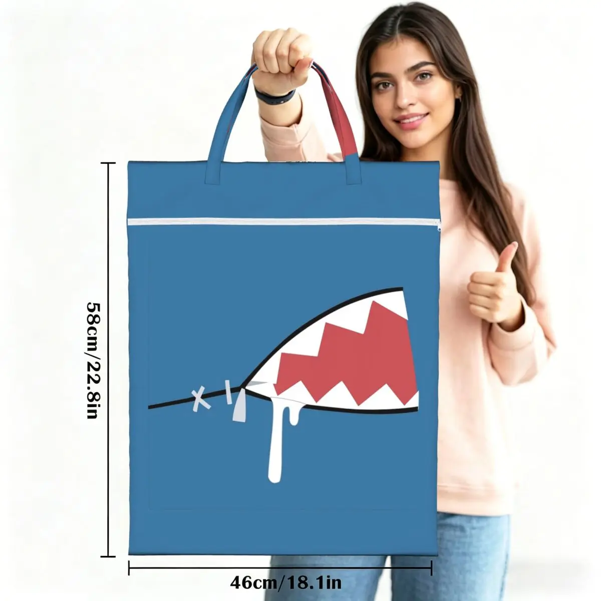 Gawr Gura Shark Mouth Travel Laundry Bag Waterproof Reusable Dirty Clothes Pouch Gym Yoga Vacation Washing Basket