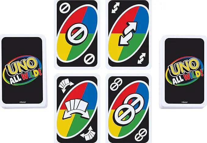 Mattel Games UNO All Wild Gioco di carte con 112 carte Regalo per bambini Famiglia da tavolo Gioco per adulti Notte per giocatori 7 anni Giocattolo più anziano