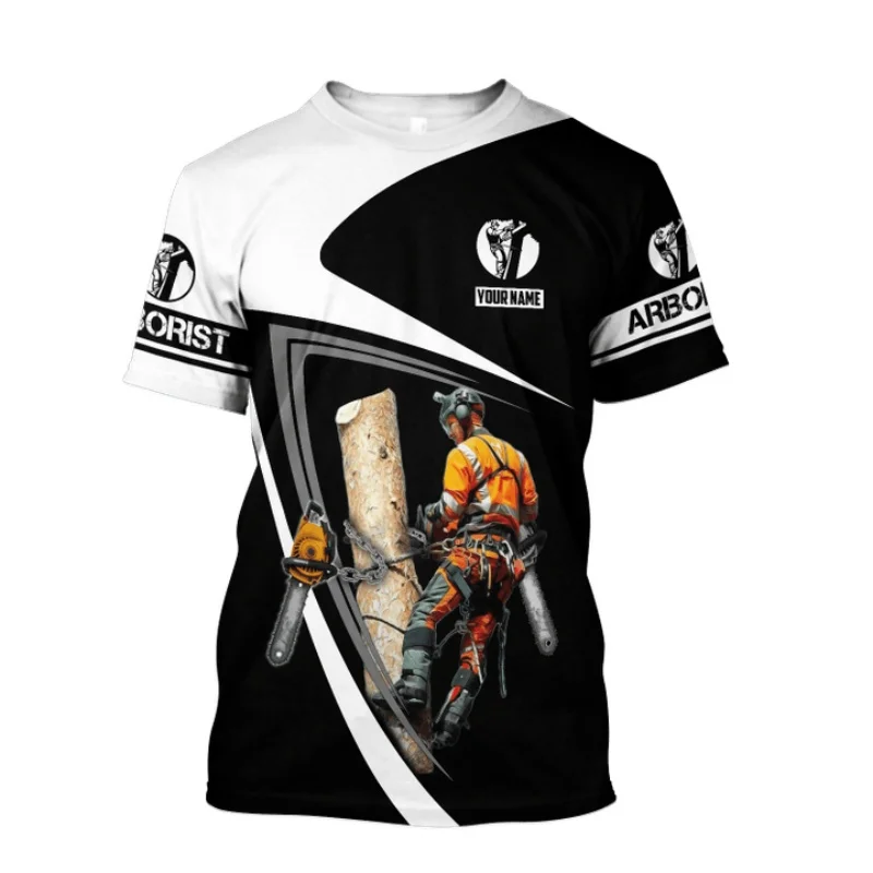 Cool Arborist Pattern T Shirt Men Customized Name 3D Print T-Shirts Summer Fashion Round Neck Street Oversized Short Sleeve Tees