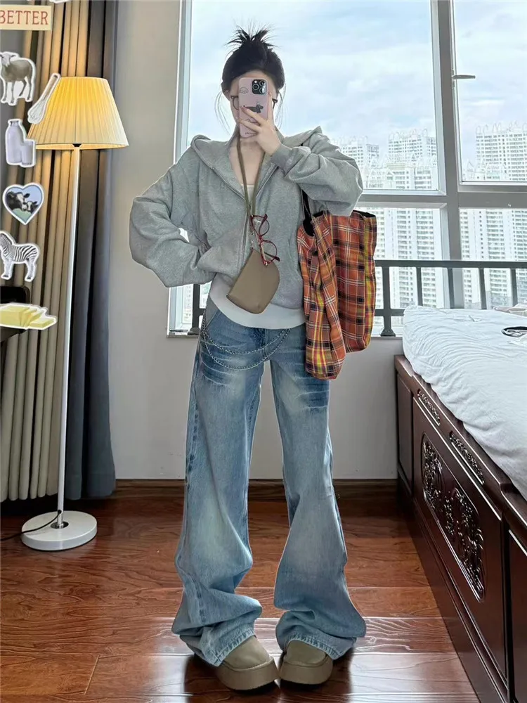 

Американские ретро-джинсы с расклешенными штанинами и низкой посадкой для женщин, весенне-осенние, свободные, стройнящие, в пол