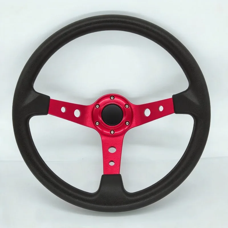 14 Inch Racing Steering Wheel Concave Deep Dish PU Leather Aluminum Frame 3 Spoke Modified Universal Sport Drift Auto Accessory