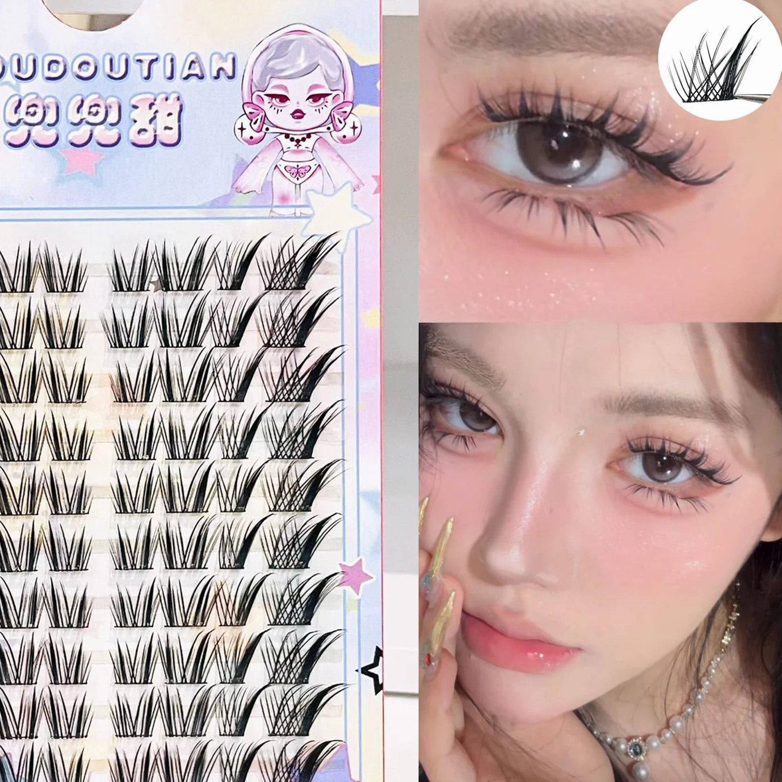 3/10 Reihen Flauschige Feen-Cluster-Falsche Wimpern 7–12 mm Manga Cosplay Füchse Gefälschte Wimpern Langlebige nahtlose Einzelwimpern