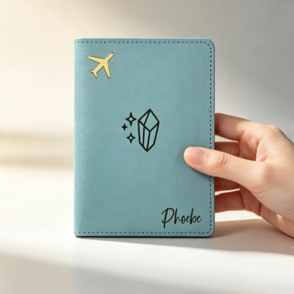Couverture de passeport personnalisée en PU, étui léger de style cuir gravé, cadeau de voyage familial pour les membres de la famille