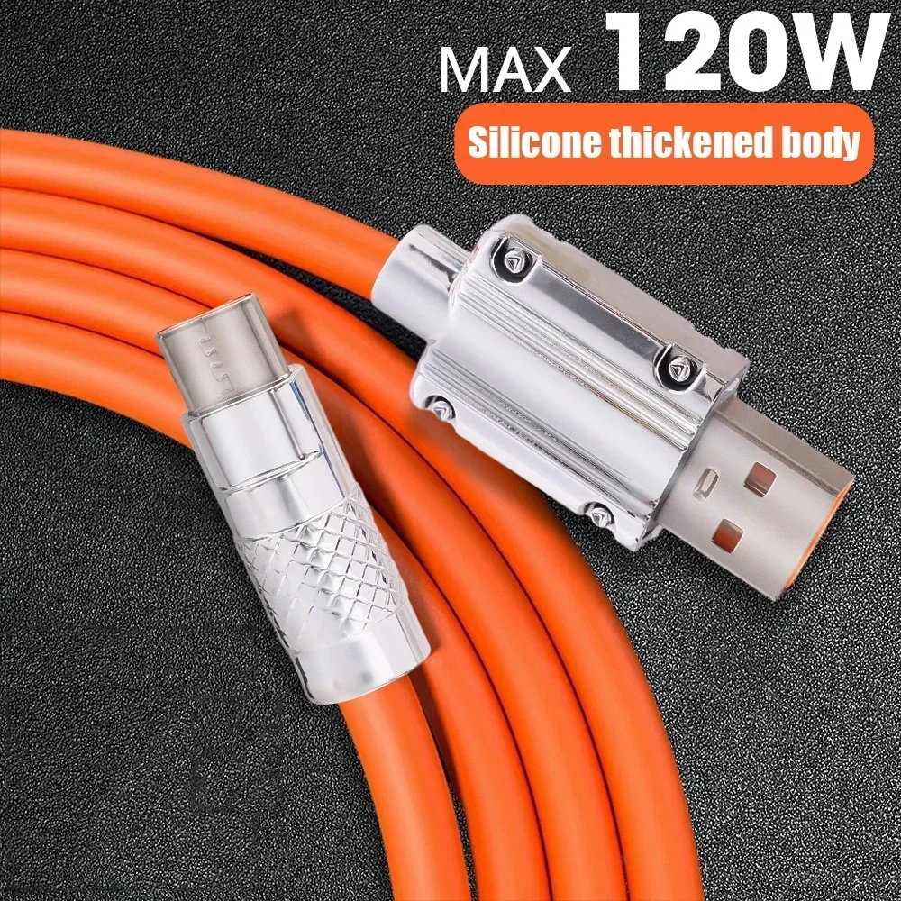 Cable USB tipo C de silicona líquida para móvil, cargador superrápido de 120W y 6A para Huawei, Samsung, Xiaomi y Google