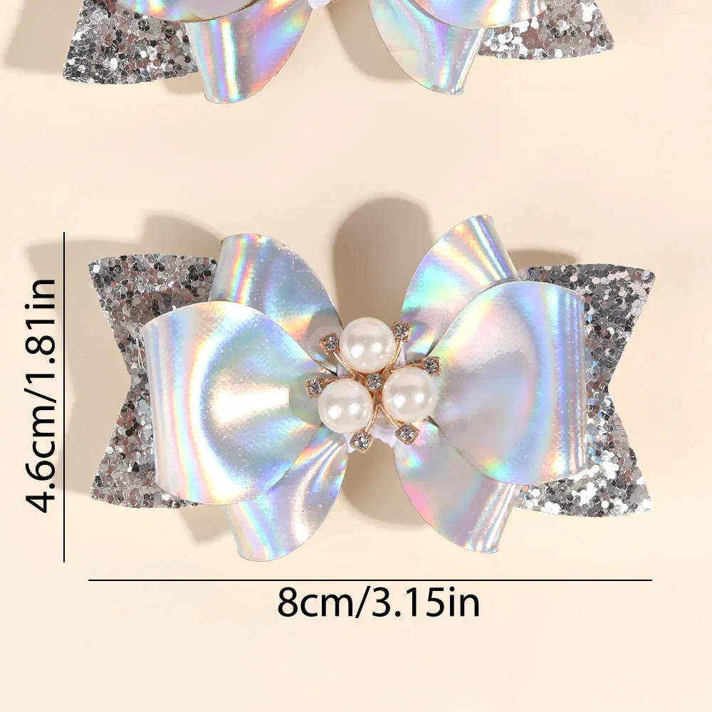 2pcs PU Leather Bows Hair Clip Girls Glitter Bowknot Hairpins Barrettes Boutique Hairgrips Pearl Headwear Hair Accessories