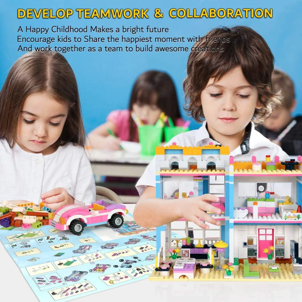 1009Pcs Friends House Building Blocks Family Friends House Building Kit with Sports Car Creative Roleplay Toy Birthday Gift