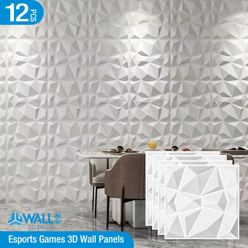 30x30cm 12 Pcs Decorative 3D Wall Panels in Diamond Design Matt black Wallpaper Mural Tile-Panel-Mold 90s aesthetic room decor