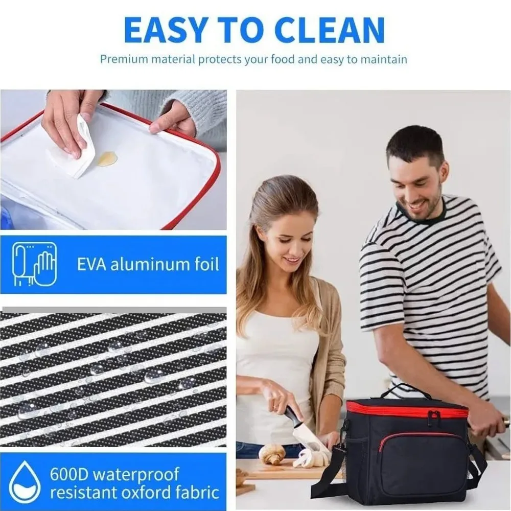 Oxford Cloth Insulated Lunch Bag Aluminum Foil Lined Double Long Handle Cooler Lunch Box Large Capacity Lunch Bag Outdoor Use