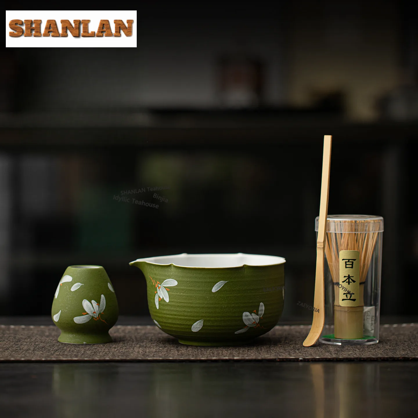 Handbemaltes Phalaenopsis Tee-Set Komplettes Set Japanisches Matcha-Set Kit Teezubereiter Matcha-Tasse Teezeremonie Küchen- und Barzubehör