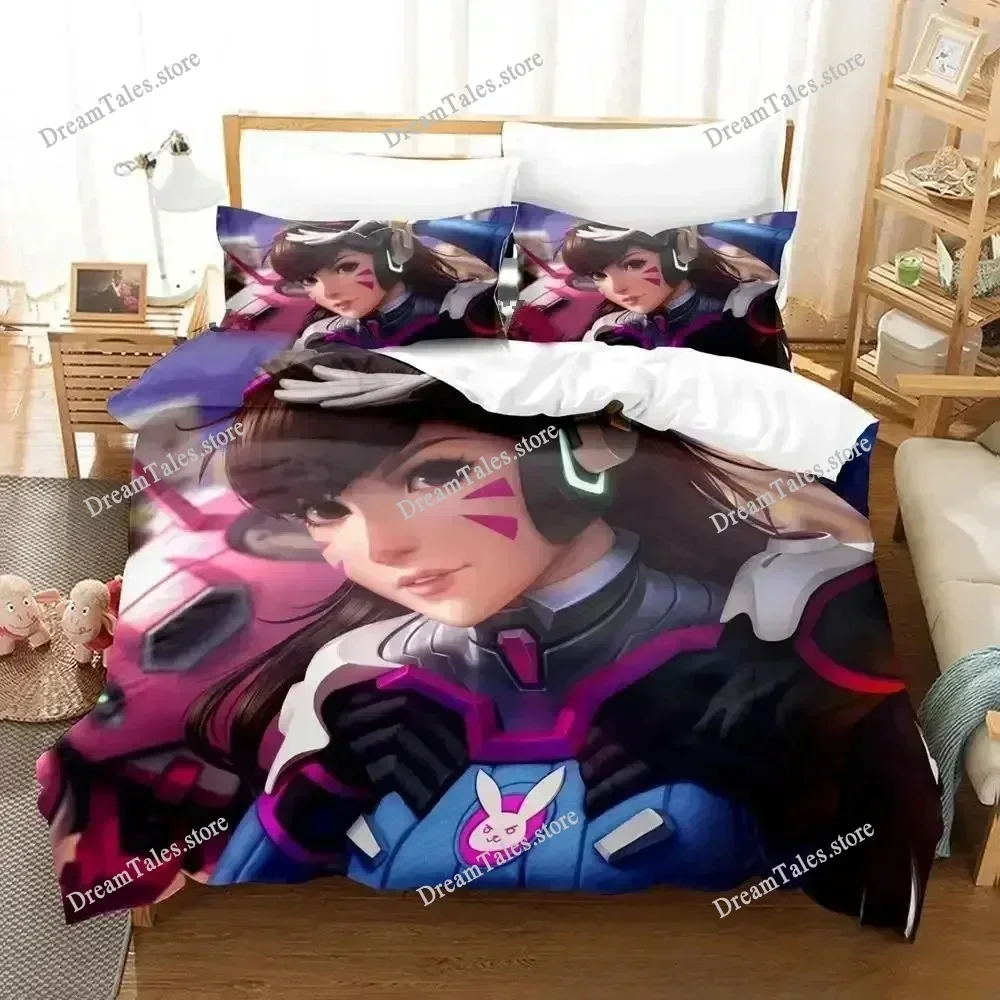 Bedding Decor New Anime D.va Overwatch Bedding Set,Duvet Cover Comforter Bed Set Quilt Cover Pillowcase,King Queen Twin Size Boy