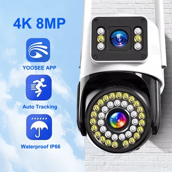 Yoosee 4k 8mp כפול עדשה Wifi 2mp מסך ptz מצלמה כפולה חיצונית עמיד למים שני דרך מצלמת אבטחה אלחוטית
