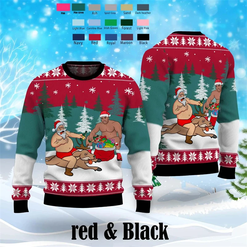 Funny Santa Beer Ugly Christmas Sweater For Men Fashion Trend Barry Wood 3D Printed Sweatshirt Loose Streetwear Pullovers Tops