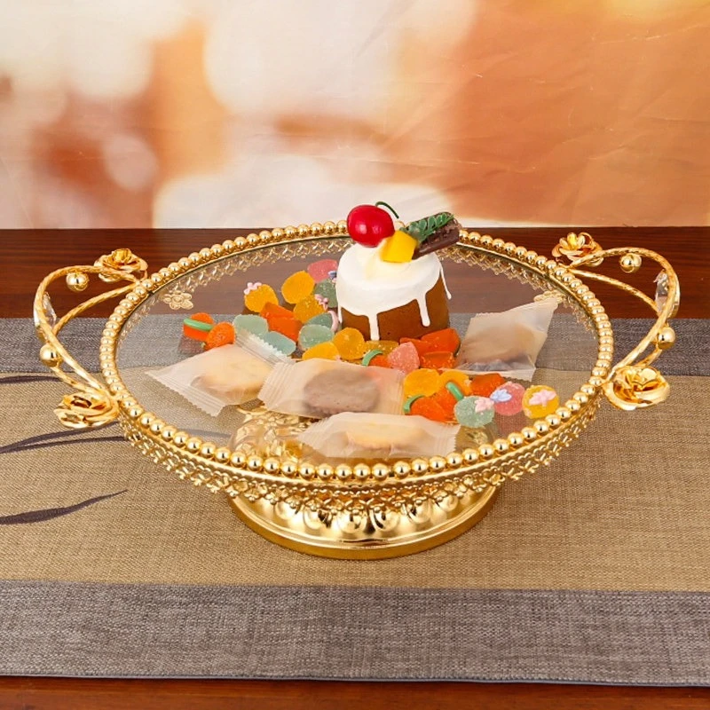 High-end Exquisite Living Room Coffee Table Household Fruit Plate Crystal Glass High-footed Snack Plate