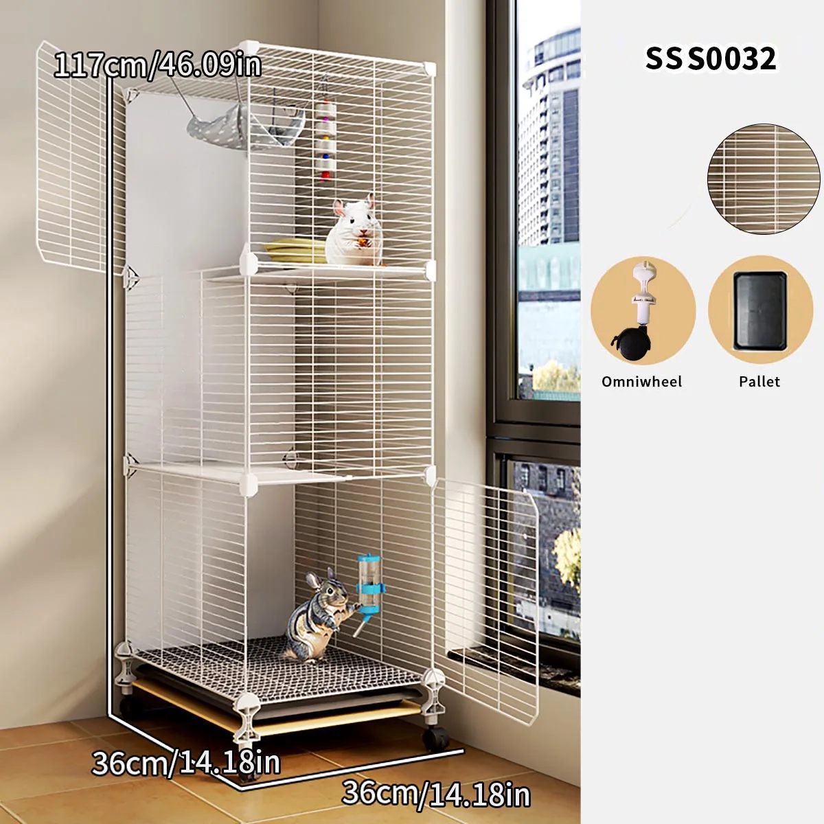Small Animal Iron Cage with Wheels, Assembled Cabinet-Style Cage for Home Use, Large Villa-Style Squirrel and Sugar Glider Breeding Cage