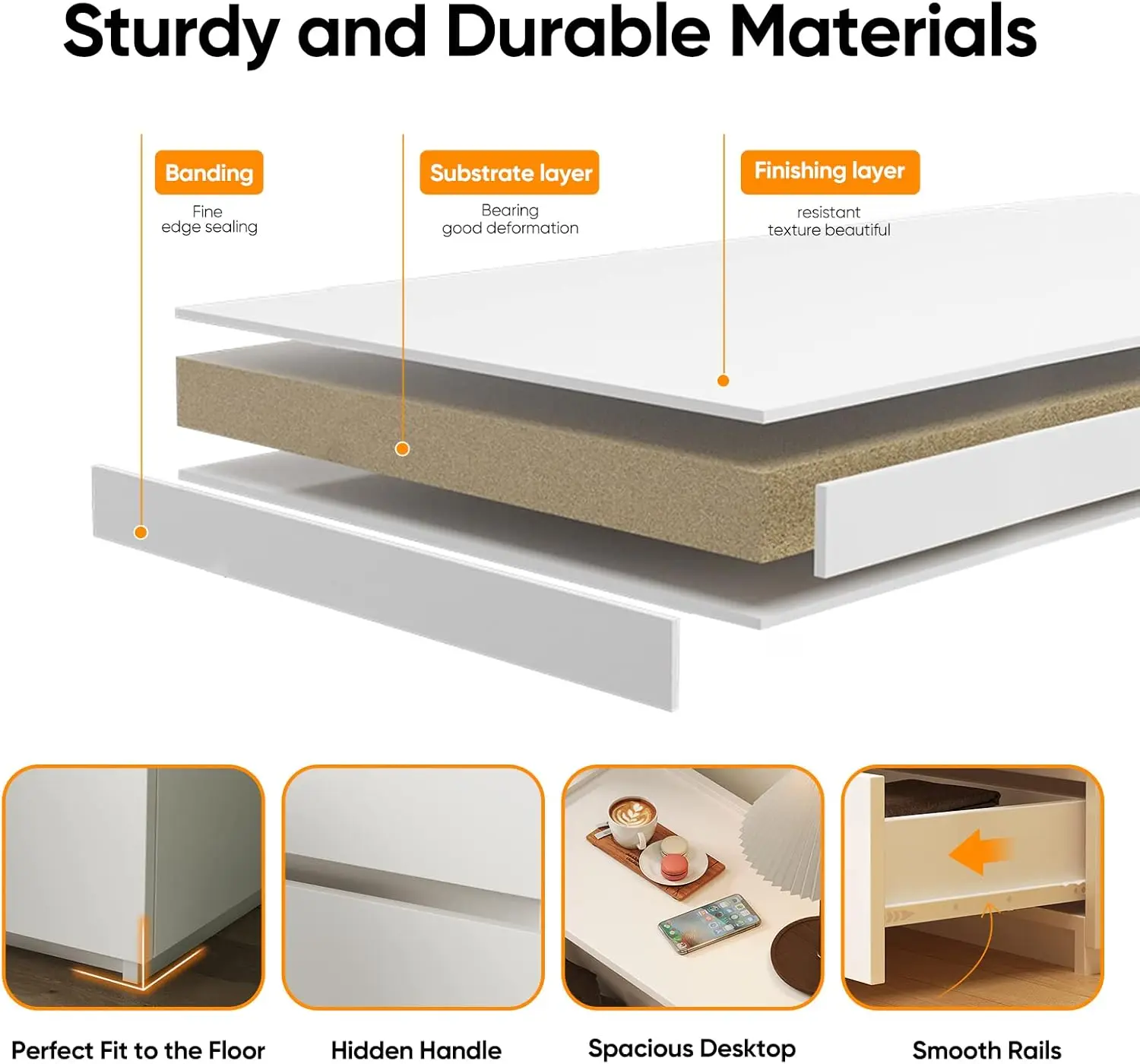 مجموعة من 2، خزانة صغيرة للخزانة، طاولة جانبية للأريكة مع أدراج للمساحات الصغيرة، طاولات خشبية بجانب السرير، تخزين حديث باللون الأبيض