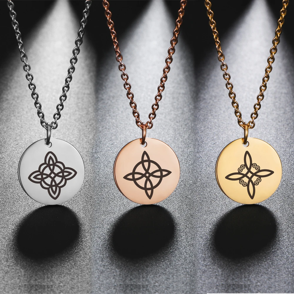 EUEAVAN Stainless Steel Witchcraft Witch Knot Pendant Necklaces for Women Men Protection Celtic Knots Necklace Amulet Jewelry