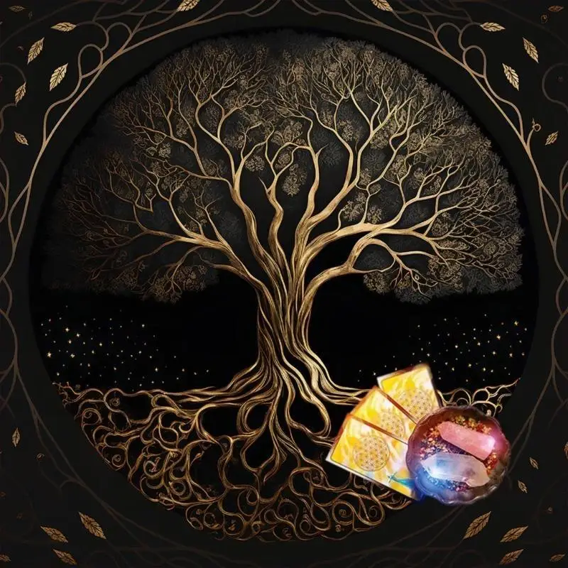 652F مذبح القماش نسيج شجرة الحياة مفرش المائدة طقوس القماش الروحي لطاولة التارو #4