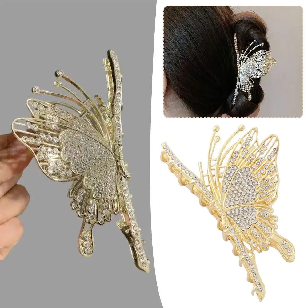 1pc Butterfly Grab Clip Water Diamond Hair Clip For Women's Shark Clip  High-end Fashion Hair Claw Temperament Hair Accessories