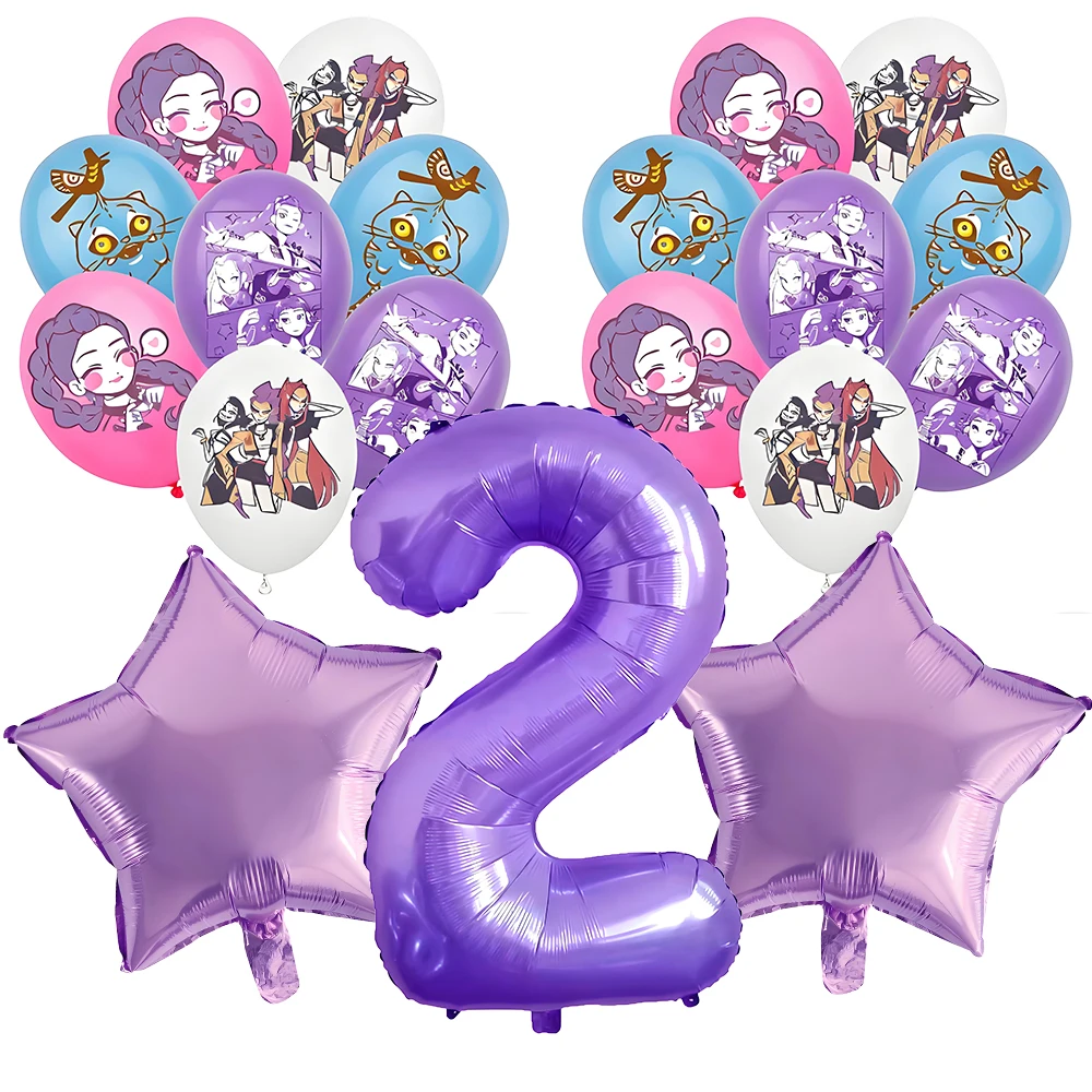 KPop Demon Hunters Birthday Decor Balloons Purple star balloons and number balloons suitable for DIY decoration at birthday part