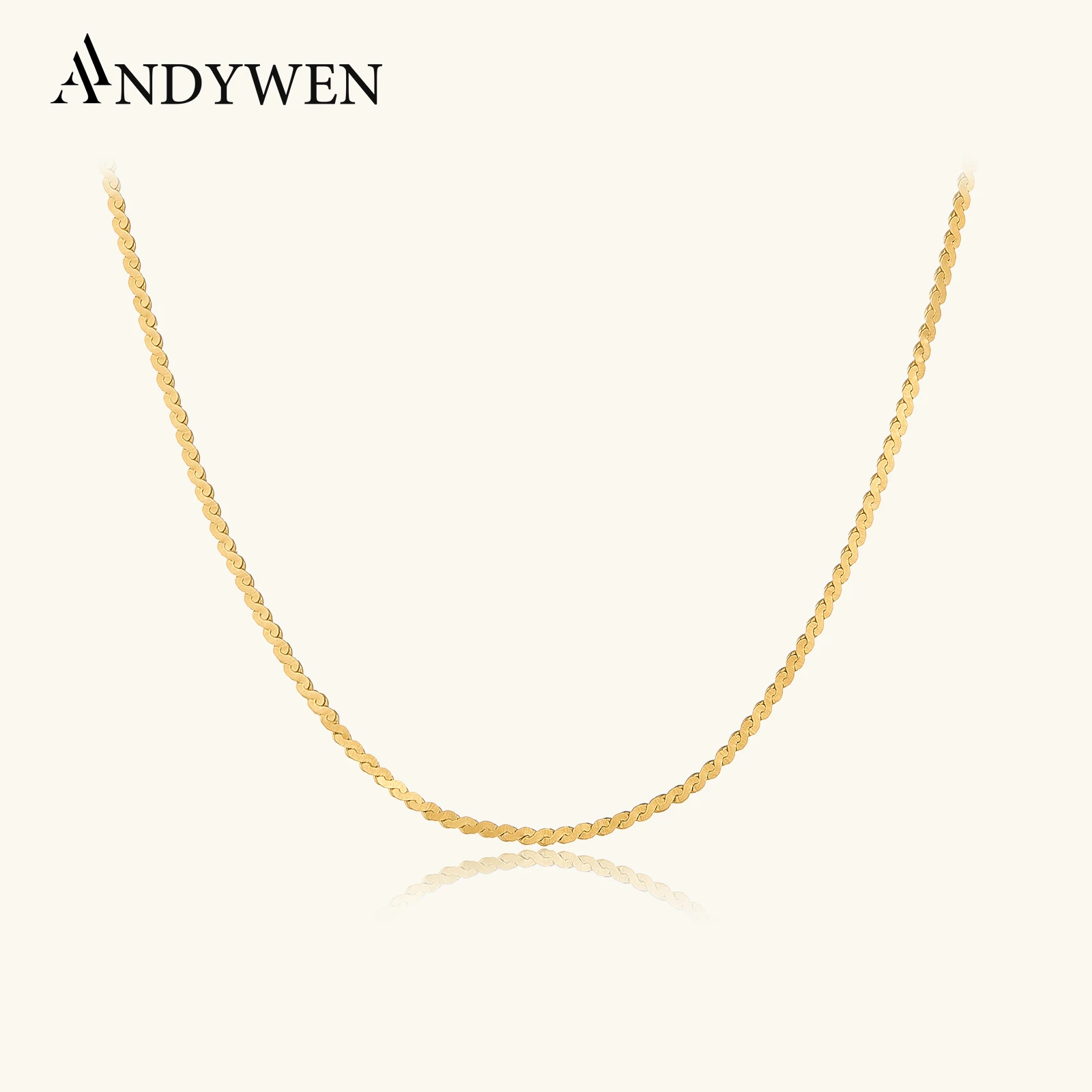 

ANDYWEN 925 Sterling Silver Gold Twist Chain Women Choker Necklace 2025 Luxury Fashion Fine Jewelry For Women Rock Punk Jewels