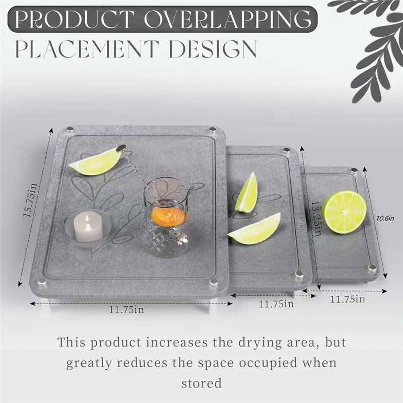 B62B Diatomaceous Earth Drying Mat 3 Pack, Nesting Stone Drying Mat for Kitchen Counter, Super Absorbent Heat Resistant Drying