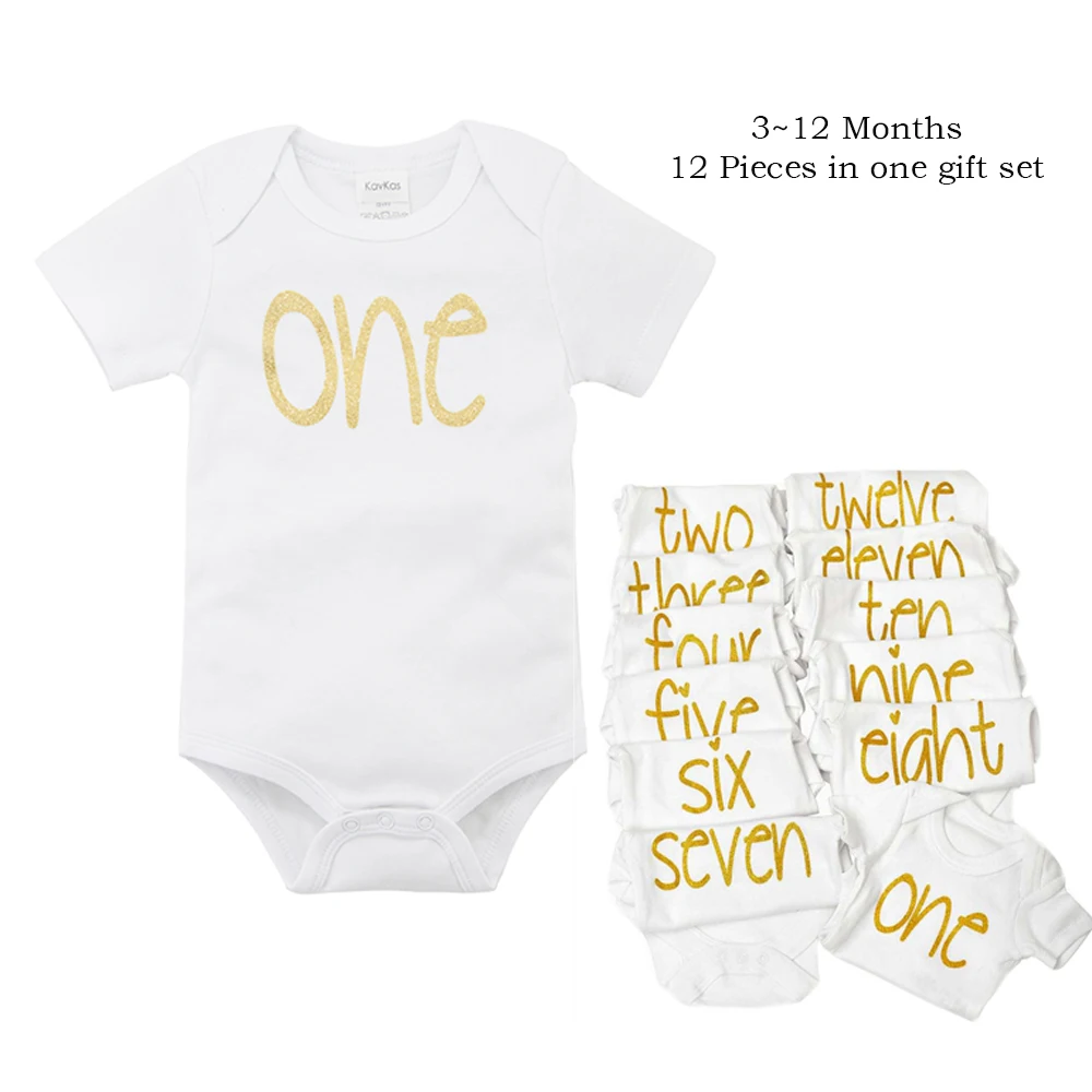 

6/12 Pcs Baby Clothing Boys Romper 100% Cotton Girls Bodysuit Short Sleeve Newborn Gift Set Infant Clothing Gold Giltter Print