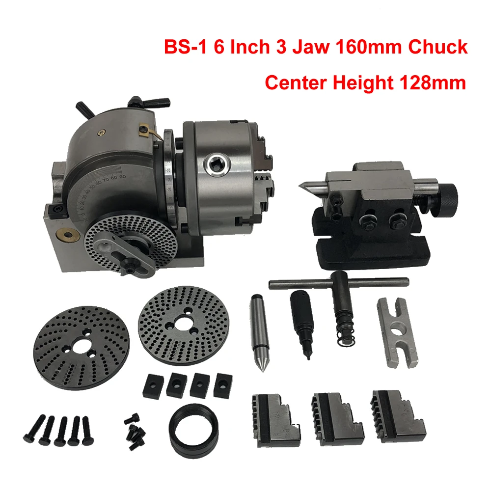 CNC Dividing Head BS-1 6 Inch CNC Rotary Axis 3 Jaw 160mm Chuck Center Height 128MM CNC Tailstock for CNC Router Rotary Table