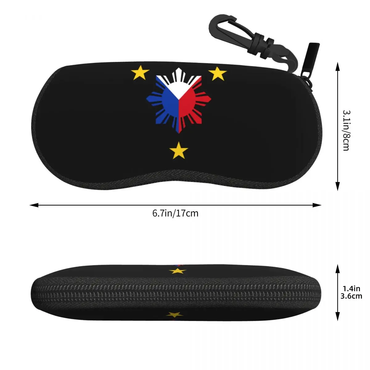 Custom 3 Stars And A Sun Philippines Flag Sunglasses Soft Case Neoprene Zipper Shell Eyeglass Case Protective Box For Glasses