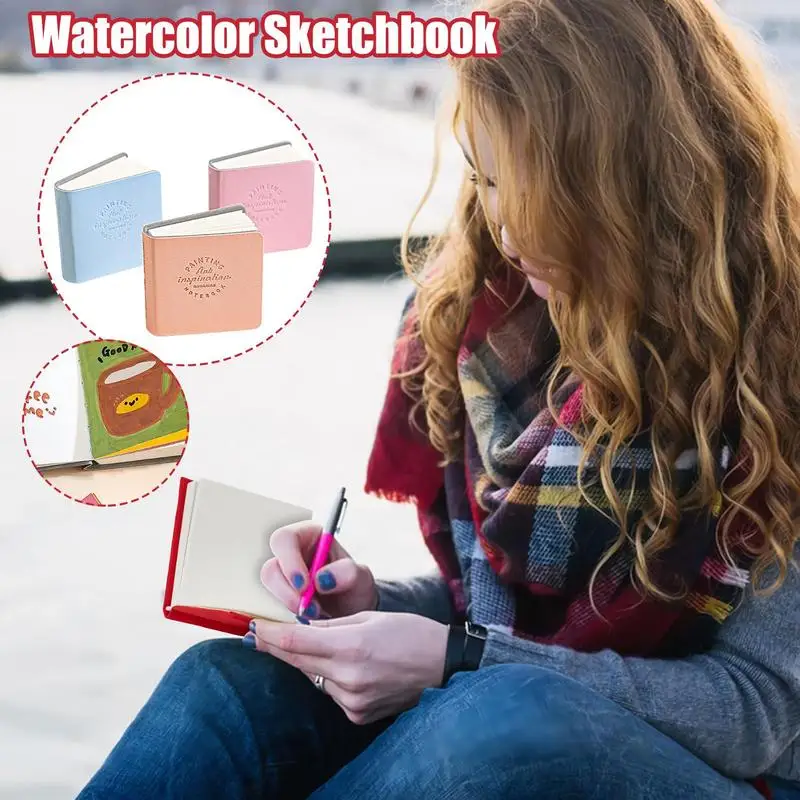 Watercolor Sketchbook Portable Hardback Journal Notebook 3x Business Notebook 2x2inches Pocket Art Sketchbook For Art Students