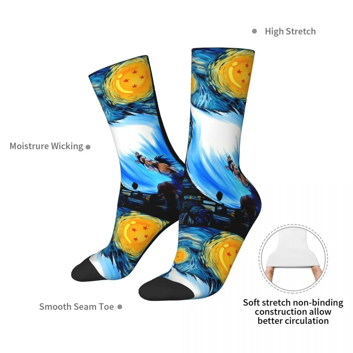 Goku Vs Vegeta Drag On Ball Z Starry Night Socks Harajuku Stockings All Season Long Socks for Man\'s Woman\'s Christmas Gifts