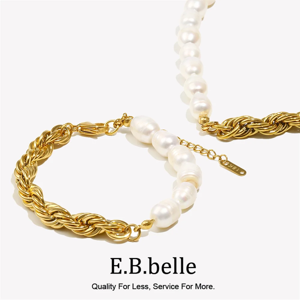 E.B.belle Bold Twisted Rope Chain Splicing with Freshwater Pearl Chunky Chain Necklace Jewelry On The Neck For Women