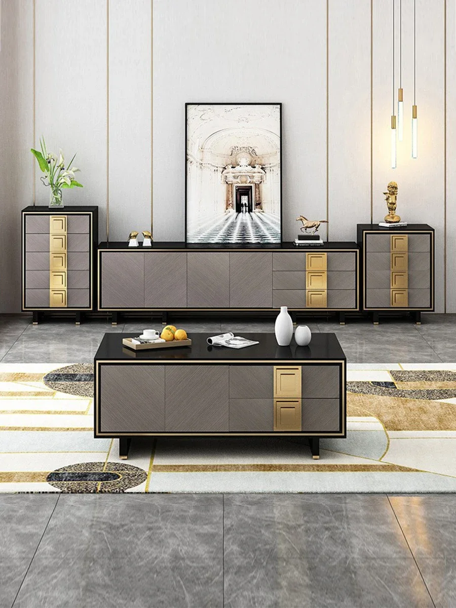 TV cabinet simple coffee table Italian style rock board new Chinese style living room American machine high cabinet furniture