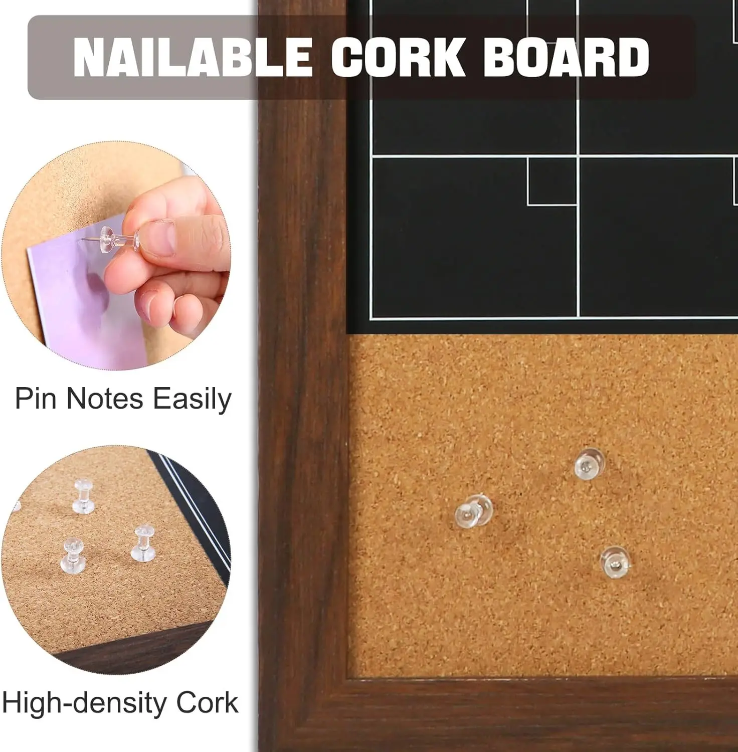 مجموعة سبورة الفلين المغناطيسية الكبيرة، لوحة إعلانات تقويم الحائط مقاس 24 × 36 مع إطار ريفي وملحقاتها #3