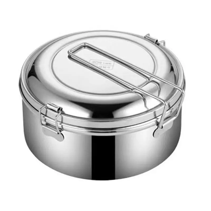 304 Stainless Steel Circular Lunch Box,Japane Style,Large Capacity,Double Layer Bento Box, Divided Meal, Leak Proof, Picnic Bo