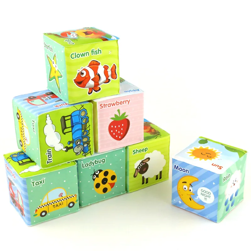 Baby Toys 6 12 Months Child Cloth Building Blocks Soft Stacking Blocks Cube Set Newborn Infant Toy Rattle Early Educational Toys