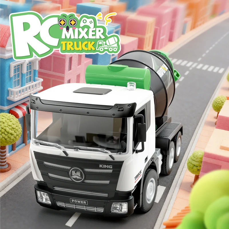 HUI NA TOYS Escala 1:18 Caminhão misturador de cimento RC de liga de 9 canais com 360 °   Tambor giratório e funil de mistura, sistema de controle tátil