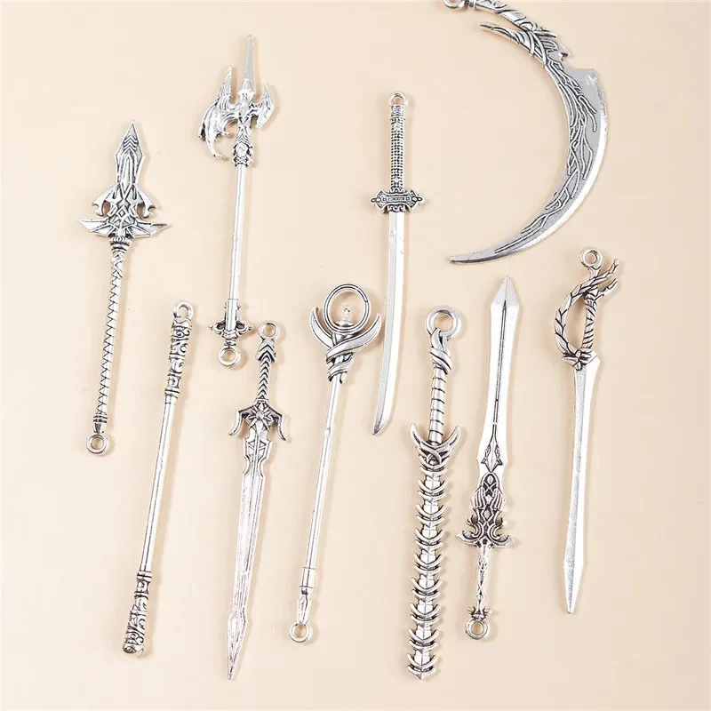 10pcs/pack Antique Silver Color Knight Sword Charms Pendant For Women Men Jewelry Making DIY Handmade Accessories